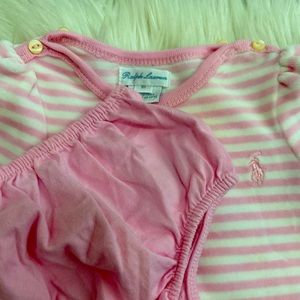 Baby girl adorable pink and white long sleeve 9 month Ralph Lauren dress.
